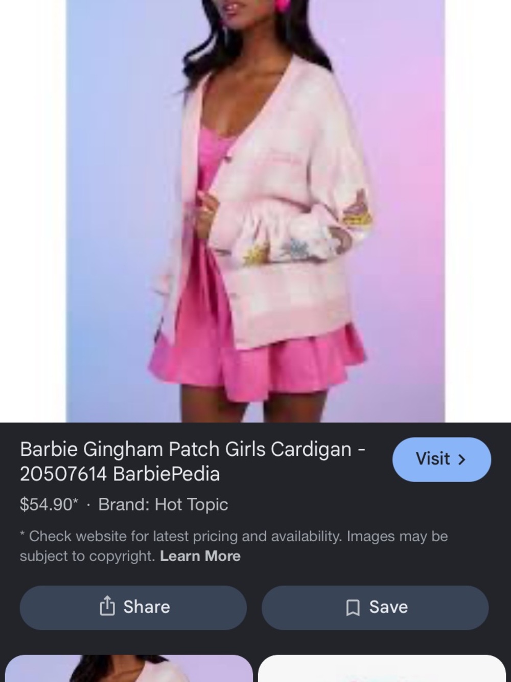 Mattel Barbie Pink Gingham Patch Cardigan worn once small from lunchbox